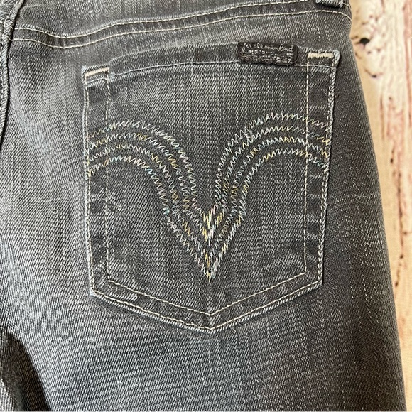 7 For All Mankind Kate Grey Rainbow Stitching Slim Denim Jeans Size 14 - Picture 6 of 16